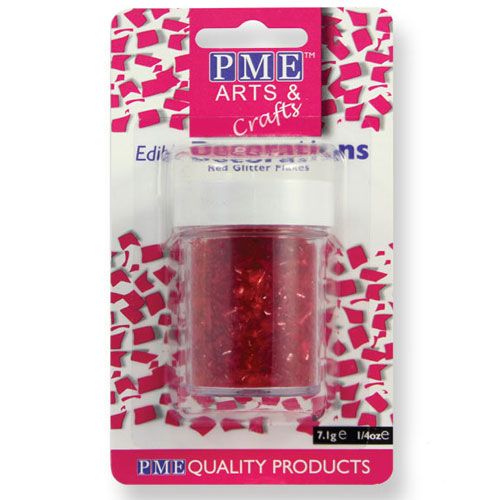 PME Glitter Flakes - Rød er spiselig pynt klar til brug med det samme