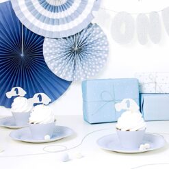 PartyDeco Cupcake toppers til foerste oeødselsdag - 6 soelvbiler