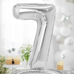 PartyDeco Staaende folieballon nummer 7, 70 cm, soelv (2)