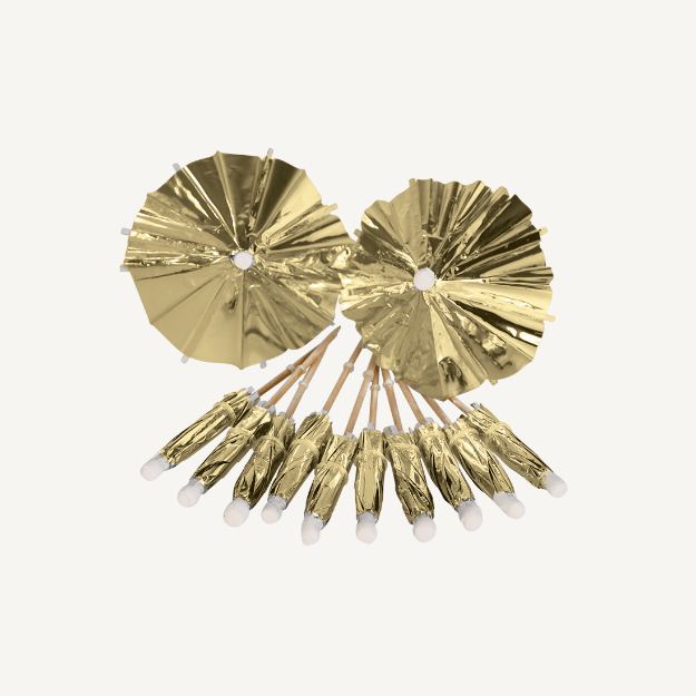 Drinks paraplyer, guld - 12 stk.