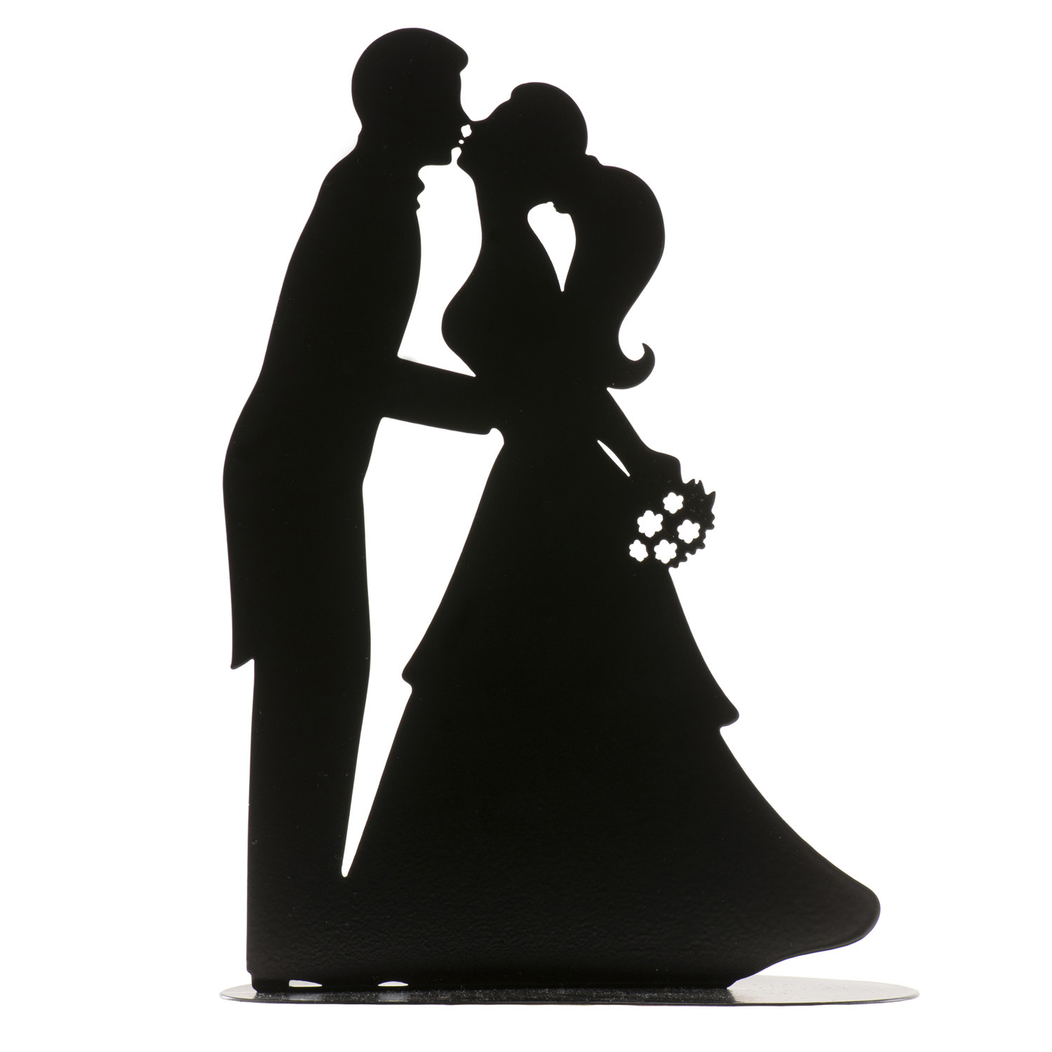 Topfigur til bryllupskage, Sort - Brudepar kysser, 18 cm